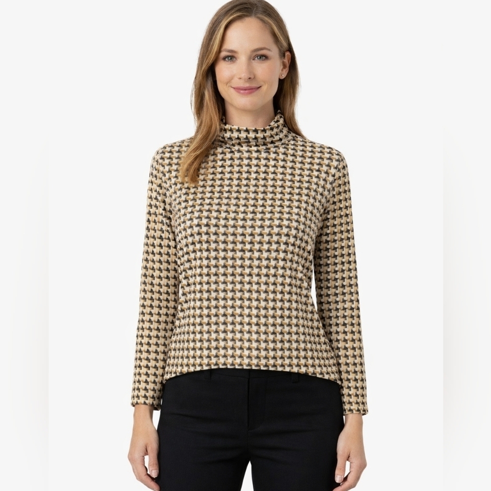J. McLaughlin Nora Top Stretch Knit Long Sleeve Turtle Neck Geo Women's LARGE